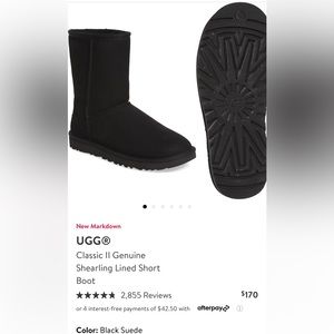 Like New Ugg Classic Shearling Lined Short Boot in Black Suede